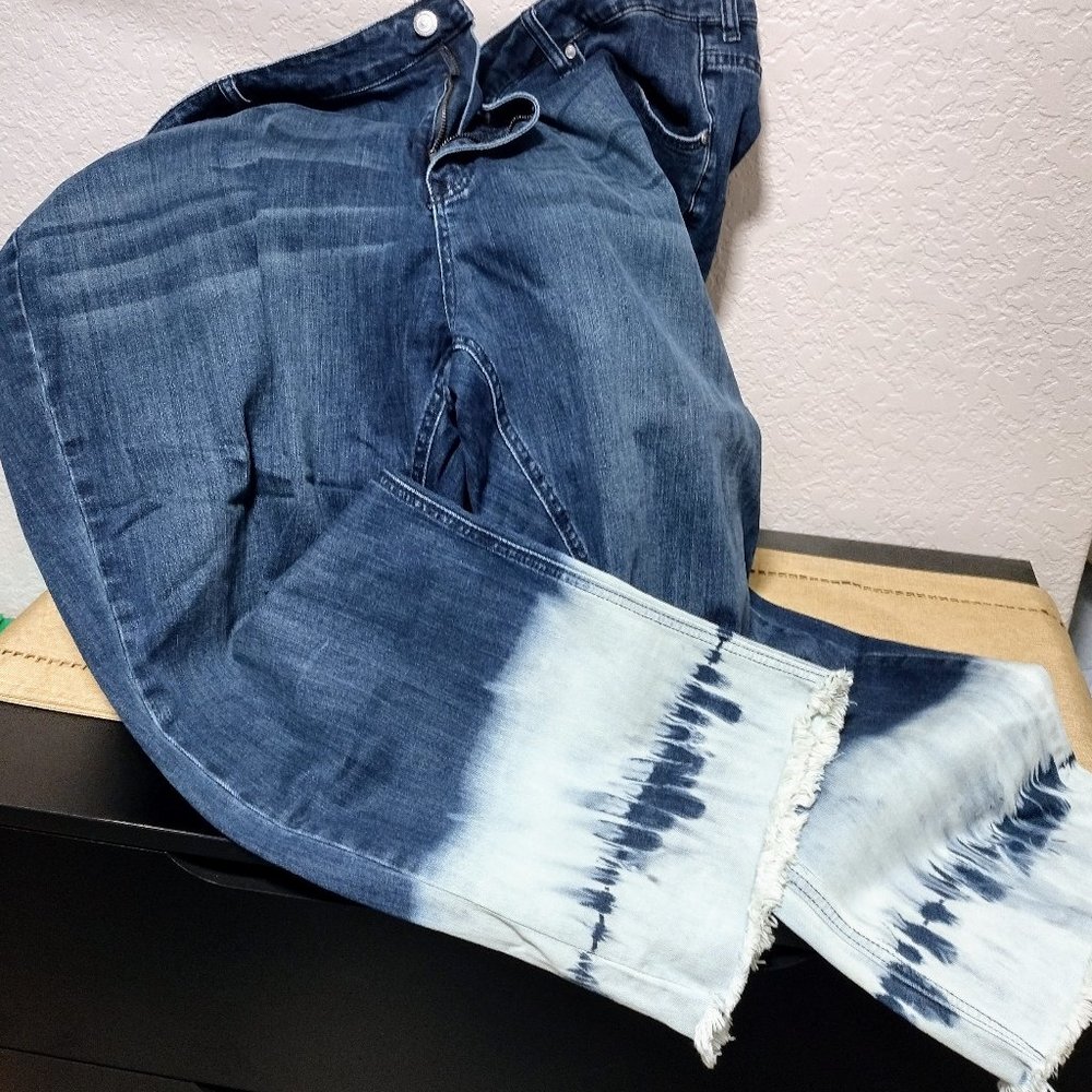 5-pocket, frayed ankle, tie-dyed hem Jeans